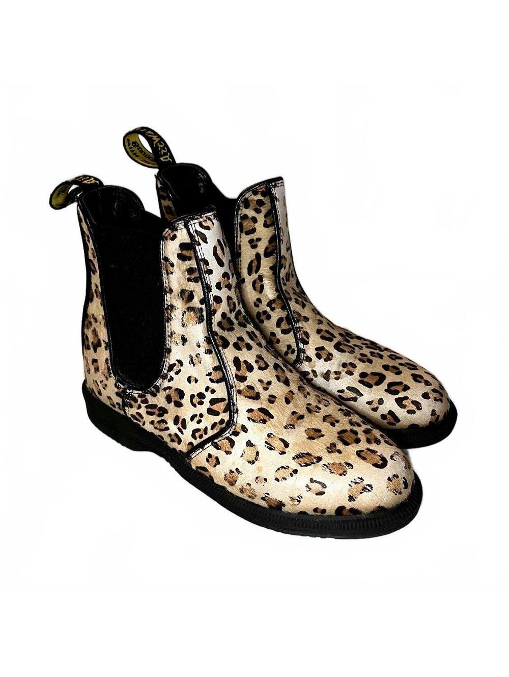 Dr. Martens Flora Hair On Leopard Print Chelsea Boots Size 7